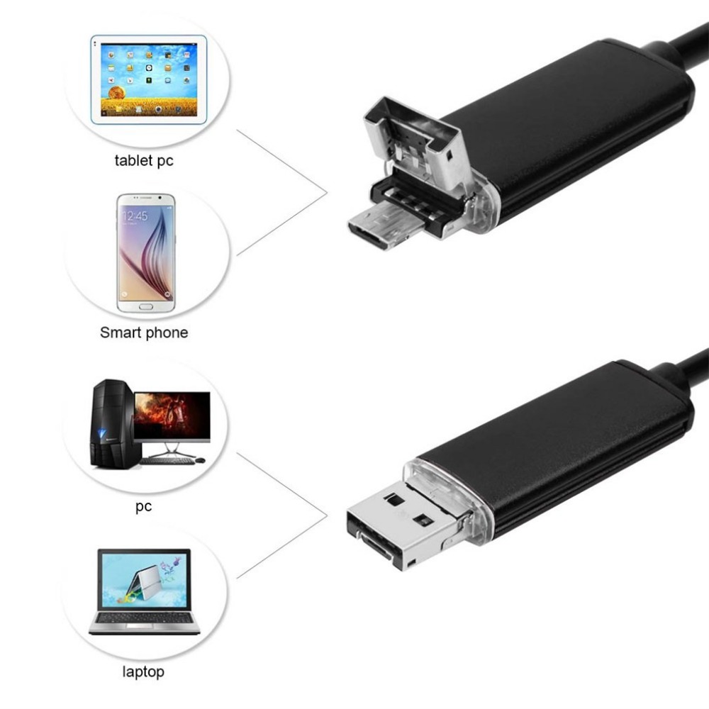 USB y Micro USB para Móviles y Tablets Cámara impermeable de Inspección de Tubo Tubería Interior del Motor Pozo Agujero Alcantarilla desagüe para Ordenador
